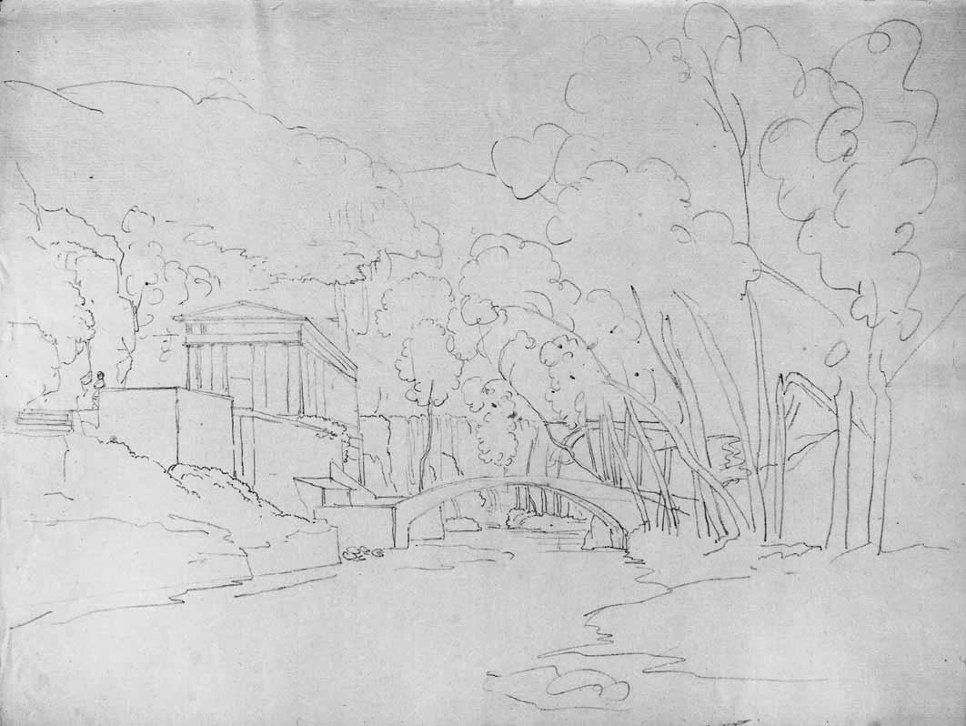 Luigi Basiletti-79-Fiume, ponte e tempio tra gli alberi